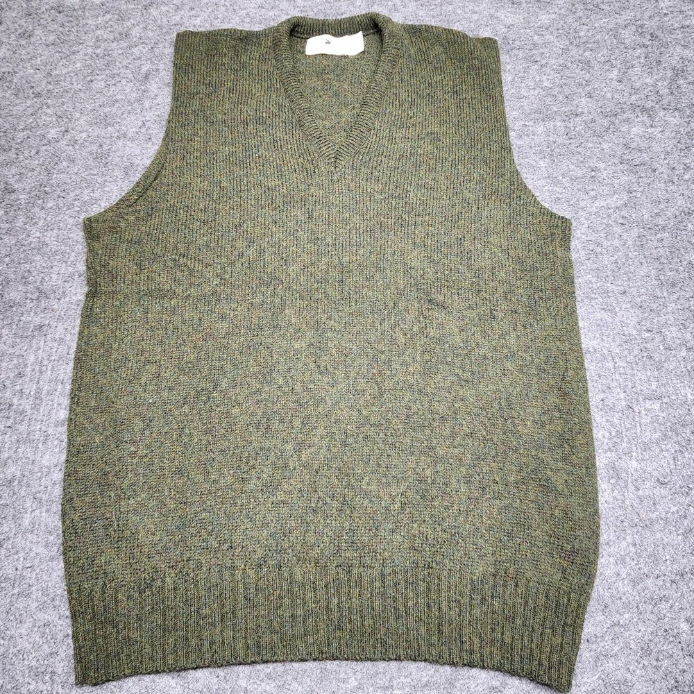 Robert Bruce Mens Vintage Wool Green Pullover V-neck Sweater Vest Large USA Made